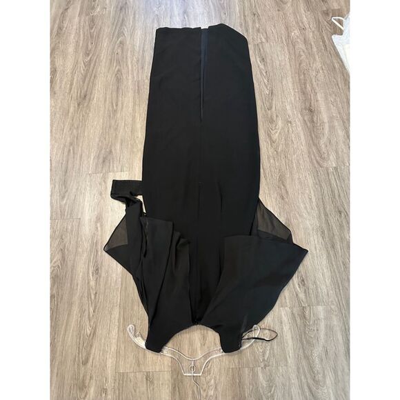 Calvin Klein Cold Shoulder Chiffon Formal Gown |Elegant Black Evening Dress Sz 4 - Picture 5 of 7